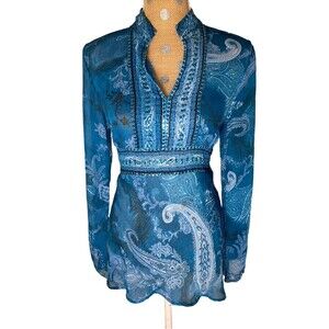 Vtg Whimsigoth Y2K Fairy Blouse Bell Sleeves Sheer Beaded Boho Witchy Ethereal M